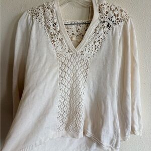 Moth for Anthropologie Hooded Crochet Hoodie Cardigan in creamy white